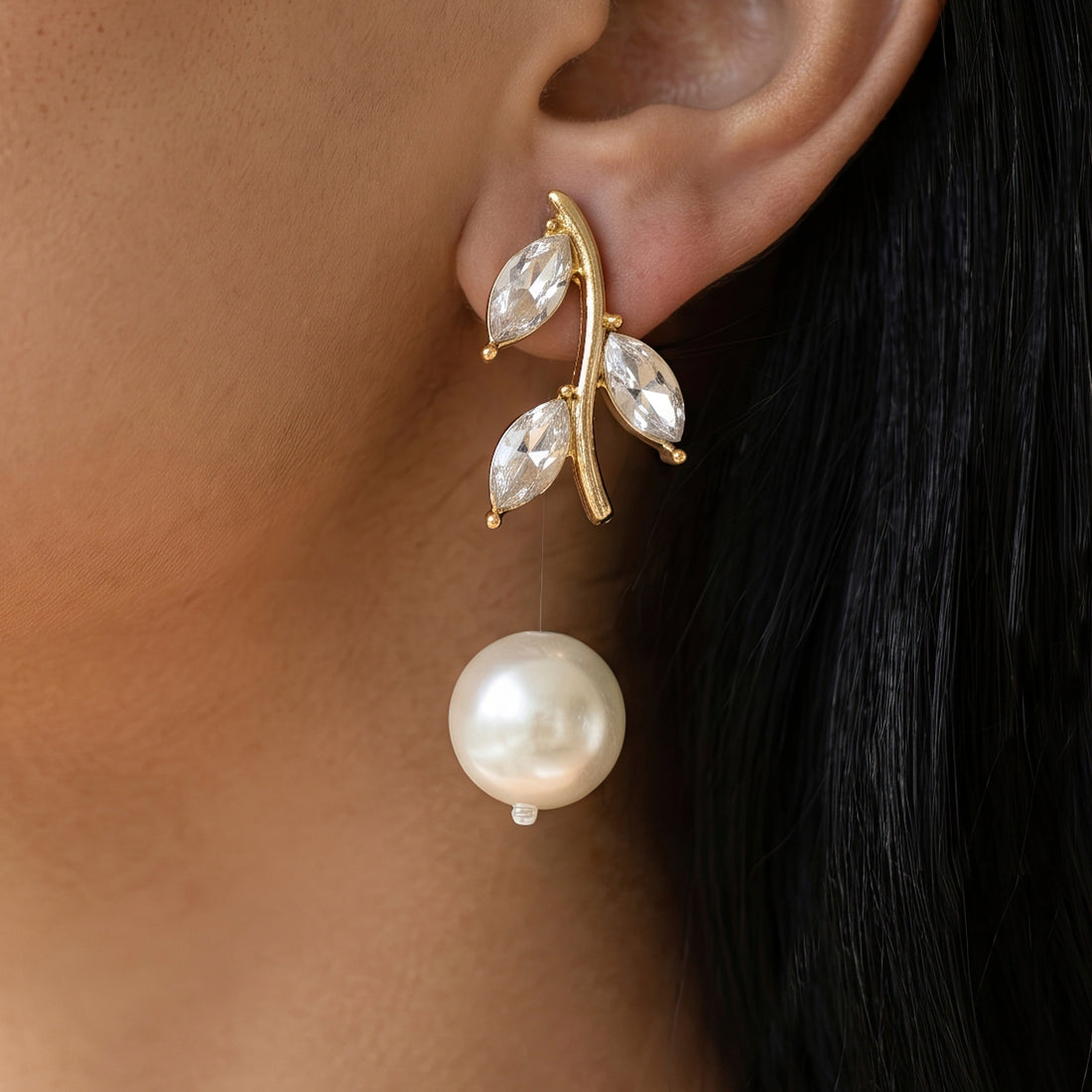 PRAO Earrings Anti-Tarnish Invisible Thread Floating Pearls