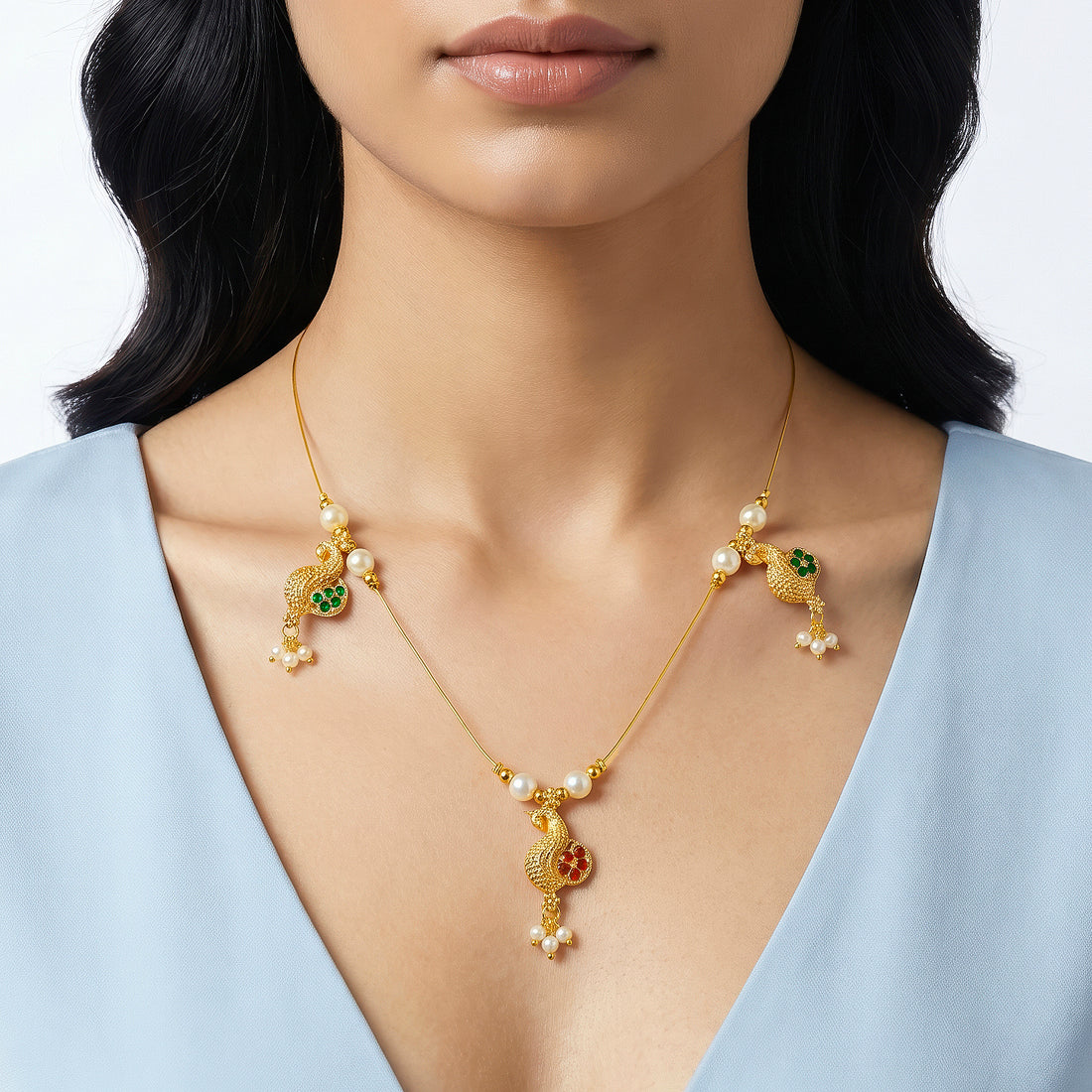 PRAO Necklace Anti-Tarnish Traditional Pearl & Charm