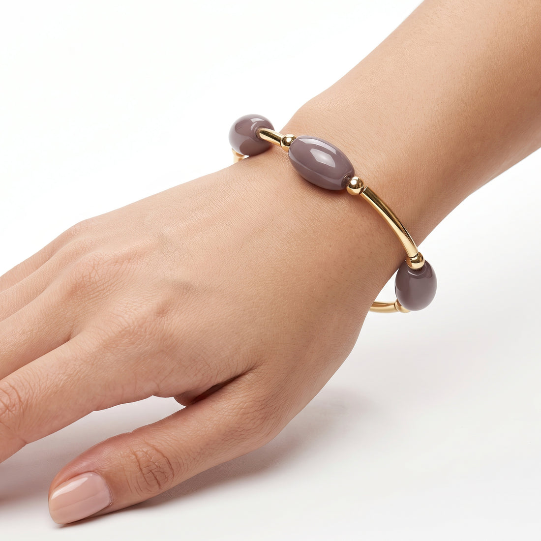 PRAO Bracelet Anti-Tarnish Grey Stone Bangle (Adjustable Size)