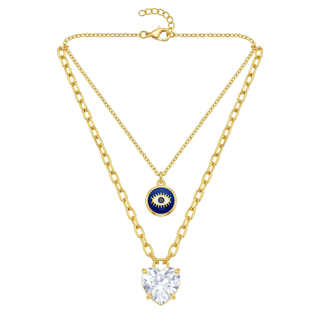 PRAO Necklace Anti-Tarnish Evil Eye Heart Layers