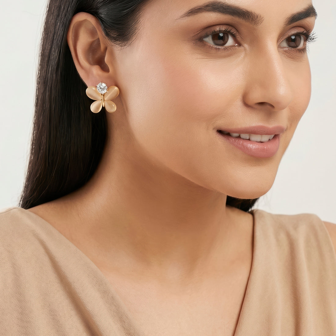 PRAO Earrings Anti-Tarnish Butterfly Crystal Studs