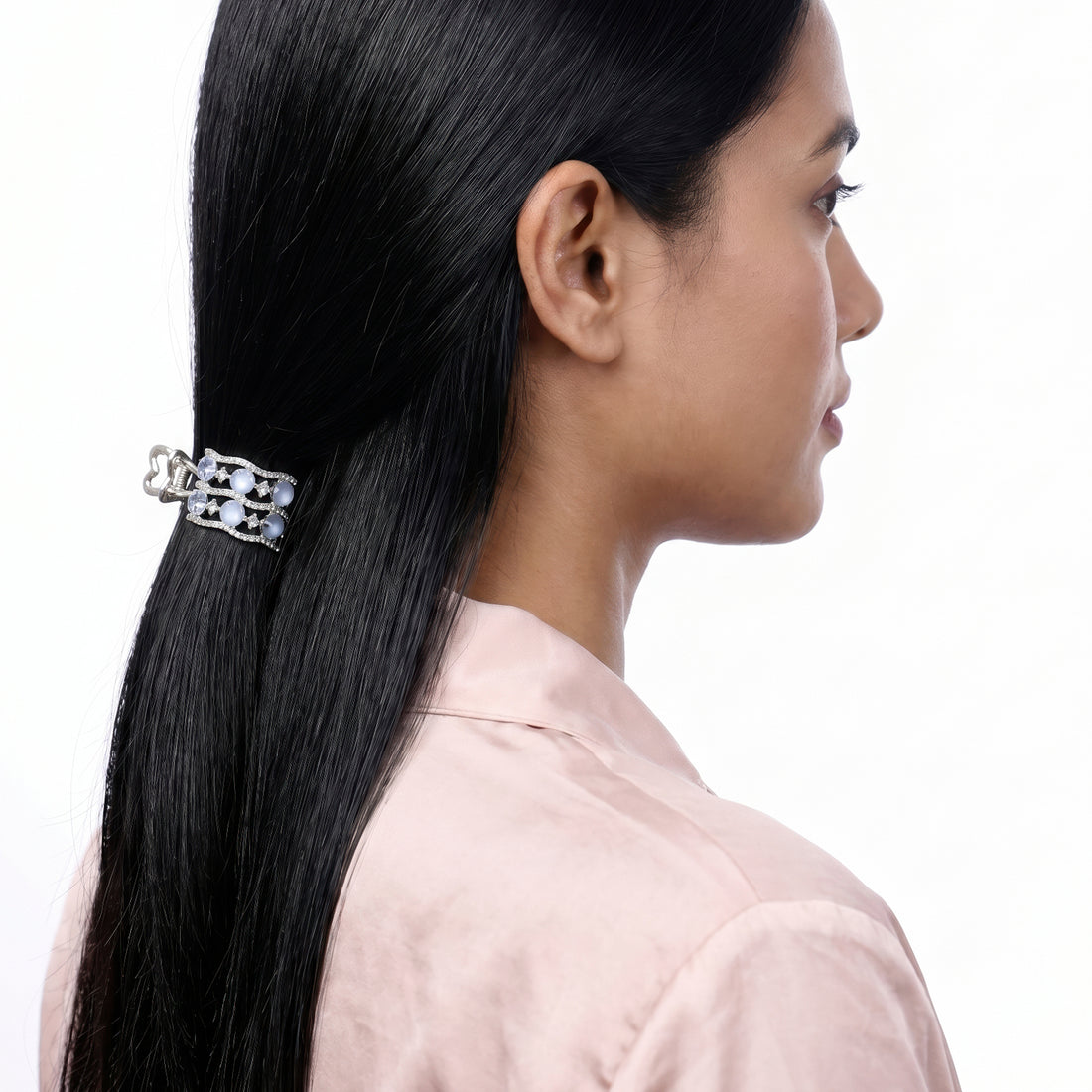 PRAO Hair Claw Clip Anti-Tarnish Ornate Crystal With Heart Handles