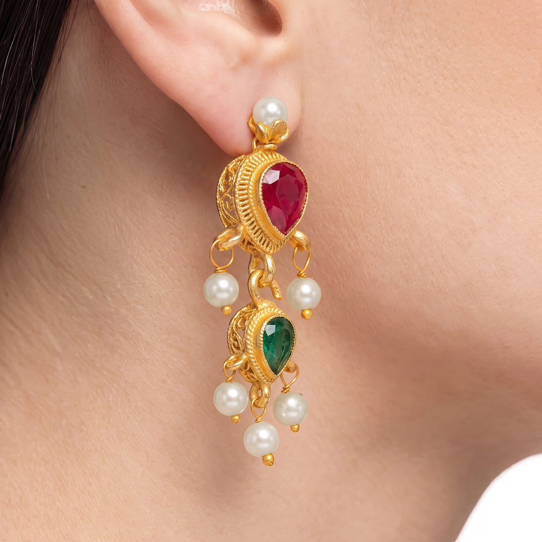 PRAO Earrings Anti-Tarnish Pink Green Pearl Dangles