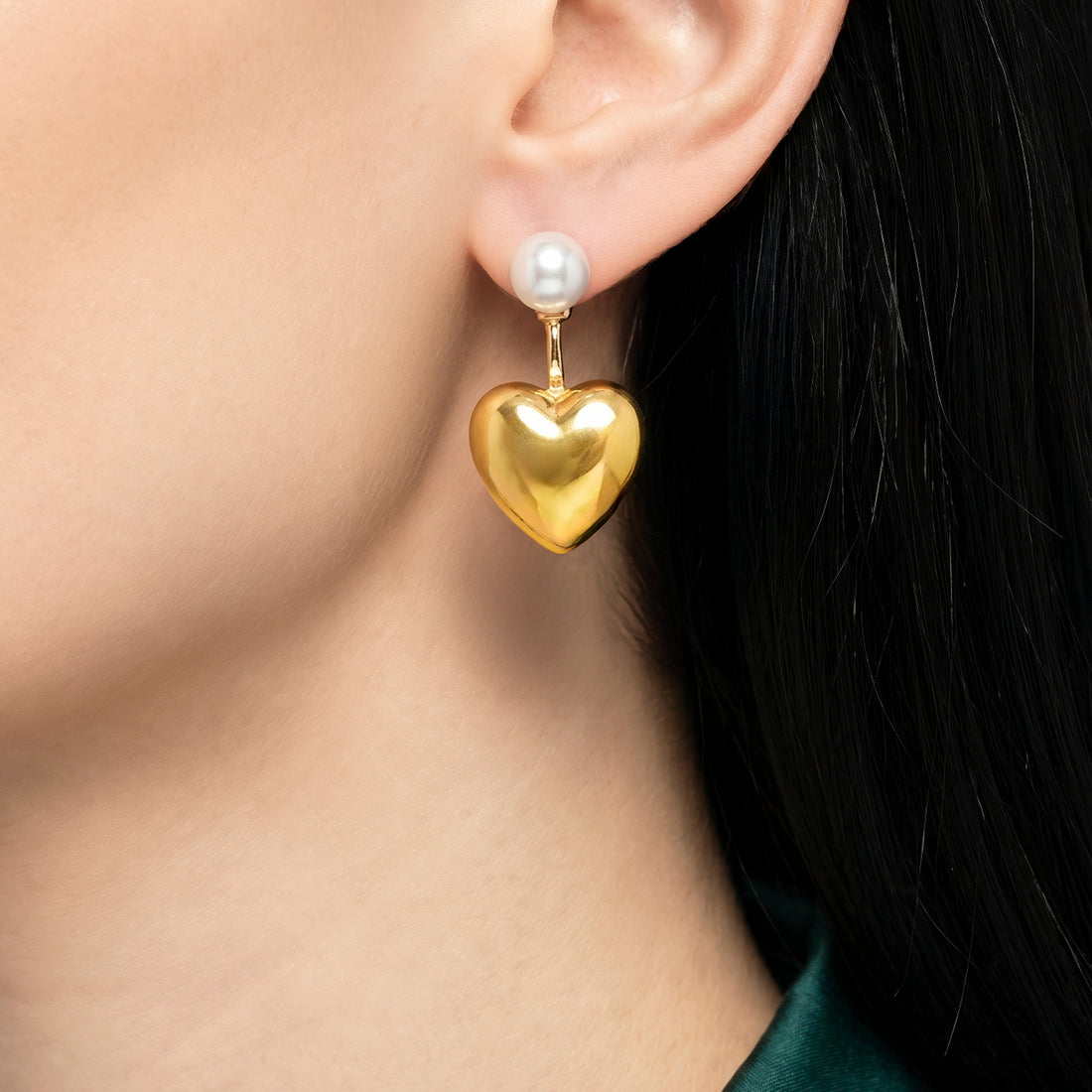 PRAO Earrings Anti-Tarnish Convertible Faux Pearl Puffy Heart