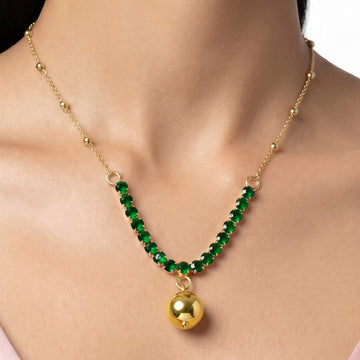 PRAO Necklace Anti-Tarnish Emerald Ball Pendant