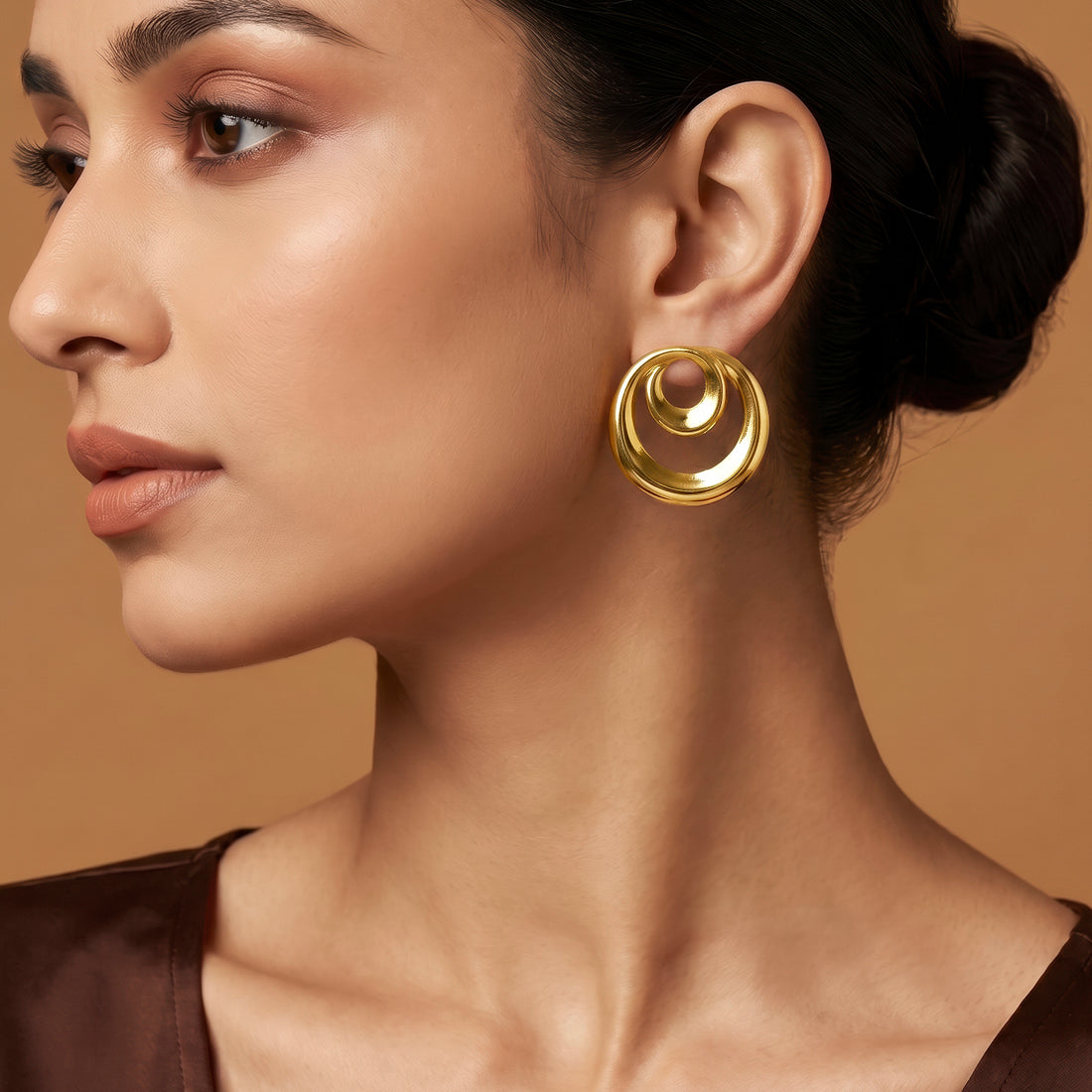 PRAO Earrings Anti-Tarnish Double Statement Hoops