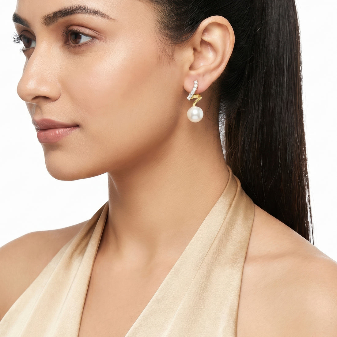 PRAO Earrings Anti-Tarnish Snake Crystal Pearl Drop