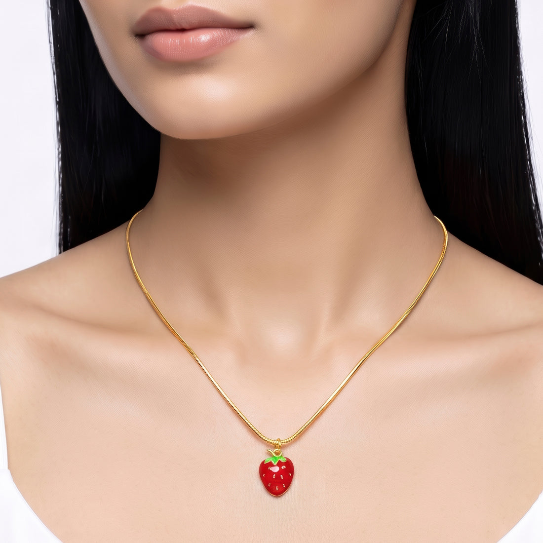PRAO Necklace Anti-Tarnish Strawberry Pendant On Snake Chain