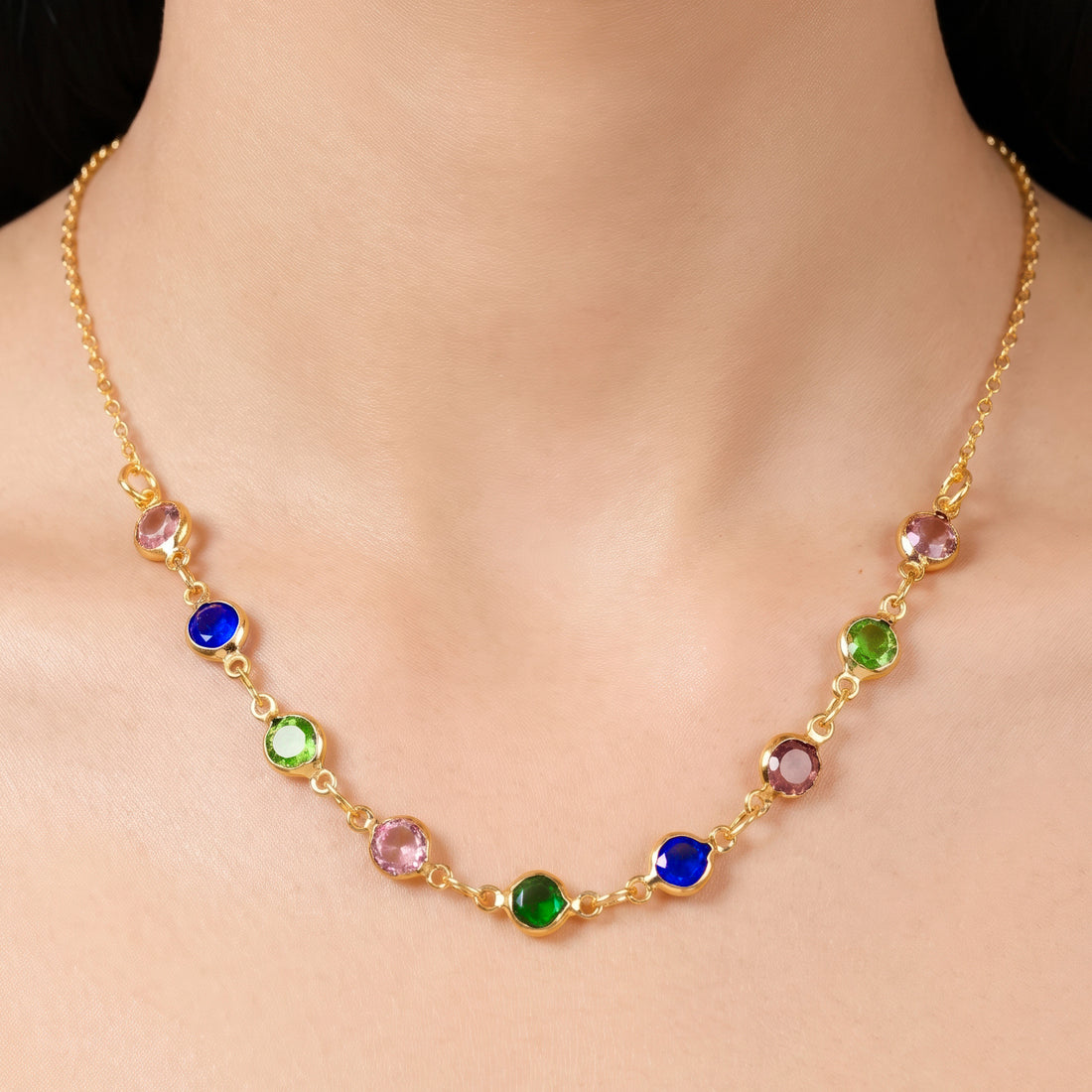 PRAO Necklace Anti-Tarnish Multi Crystal Chain
