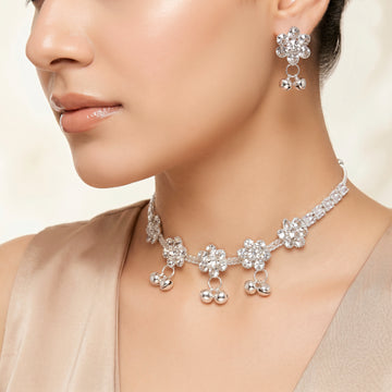 PRAO Necklace Anti-Tarnish Floral Bell Choker Set With Earrings