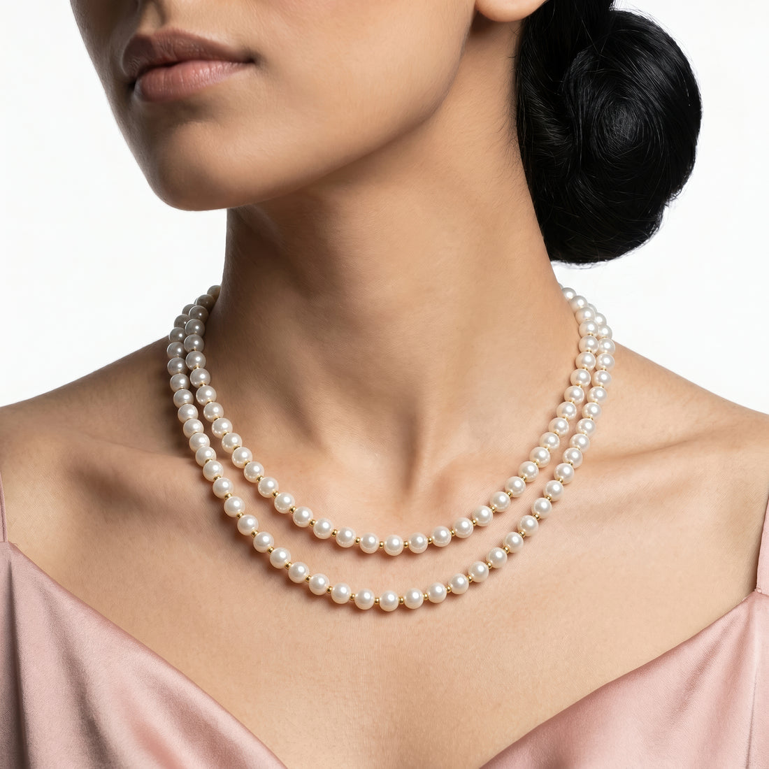 PRAO Necklace Anti-Tarnish Double-Line Pearl