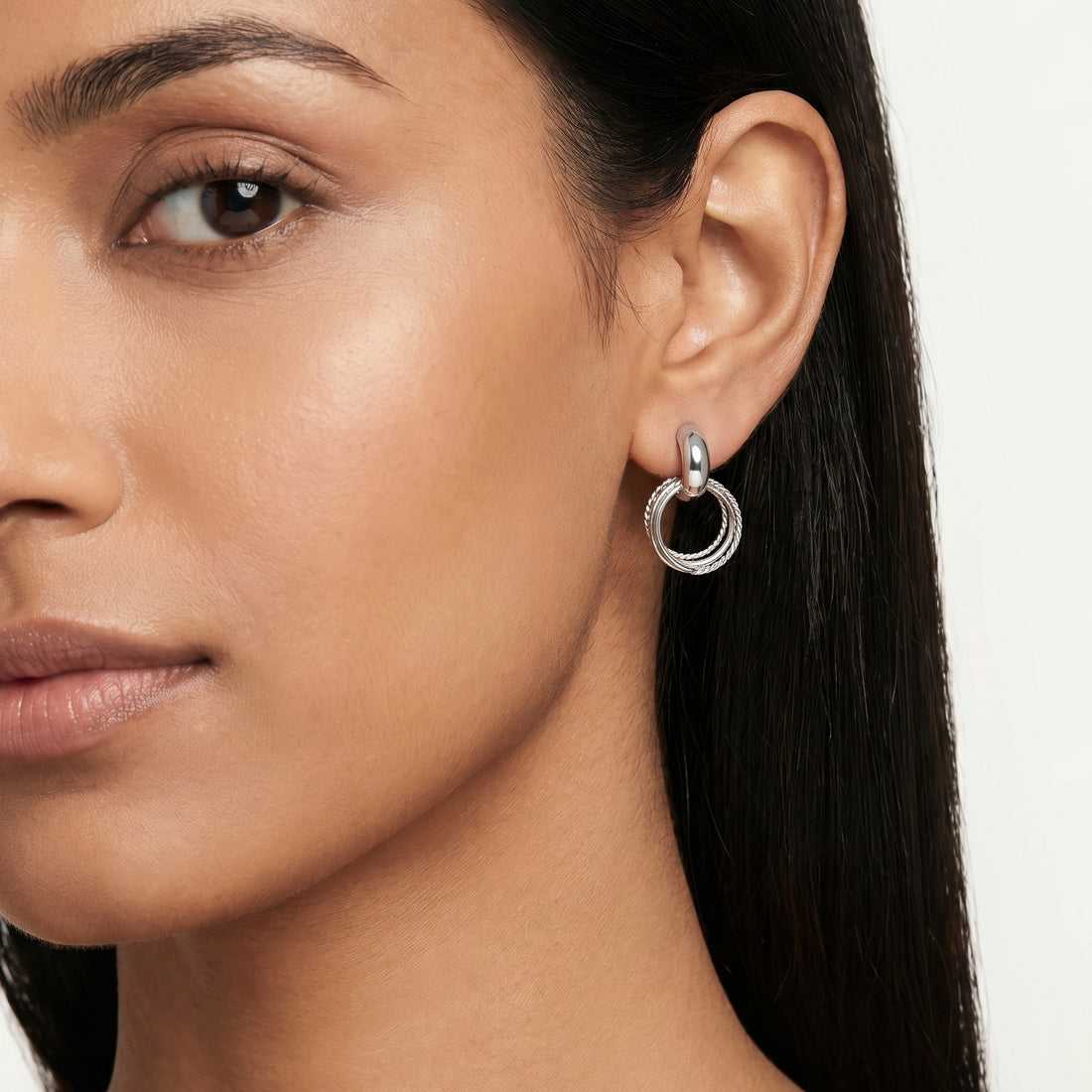 PRAO Earrings Anti-Tarnish Layered Texture Hoops