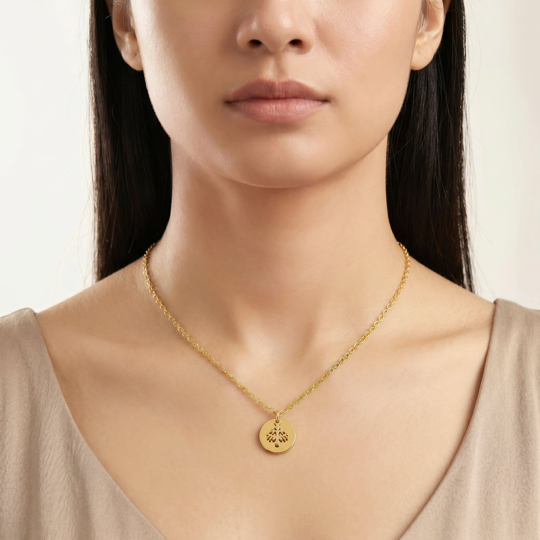 PRAO Necklace Anti-Tarnish Tree Of Life Coin