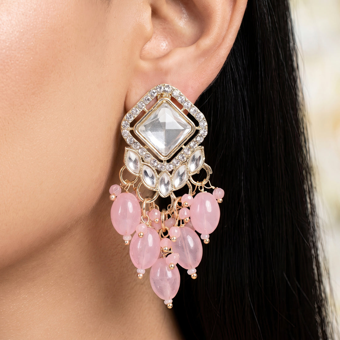 PRAO Earrings Anti-Tarnish Pink Bead Dangles