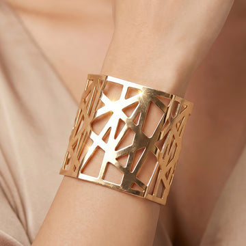 PRAO Bracelet Anti-Tarnish Geometric Cutout Statement Cuff (Adjustable Size)