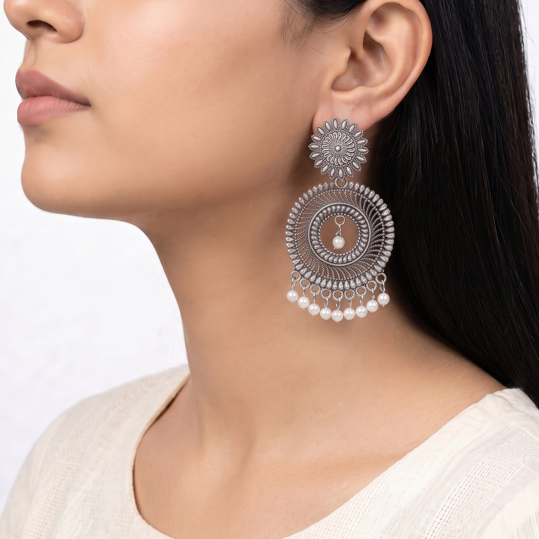 PRAO Earrings Anti-Tarnish Floral Pearl Studs