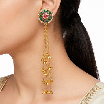 PRAO Earrings Anti-Tarnish Kashmiri Ruby Emerald Tassel