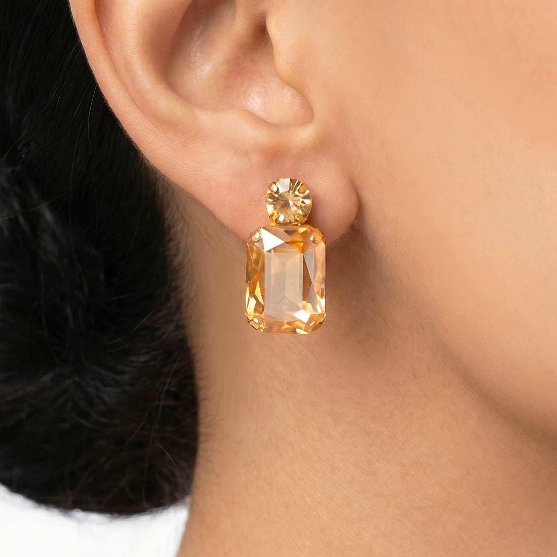 PRAO Earrings Anti-Tarnish Rectangular Champagne Gemstone