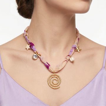 PRAO Necklace Anti-Tarnish Purple Beige Fabric Ocean Charm