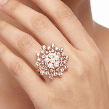 PRAO Ring Anti-Tarnish Pearl Cluster Ornate (Adjustable Size)