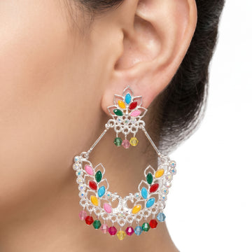 PRAO Earrings Anti-Tarnish Multi-Color Stone Hoops With Bead Charms