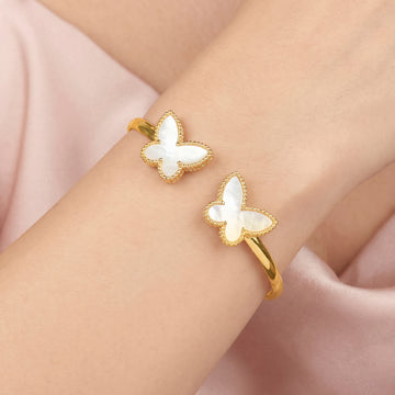PRAO Bracelet Anti-Tarnish White Butterfly Open Bangle (Adjustable Size)