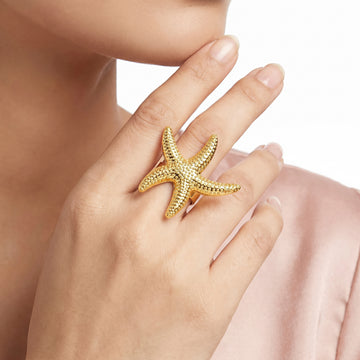 PRAO Ring Anti-Tarnish Textured Starfish (Adjustable Size)