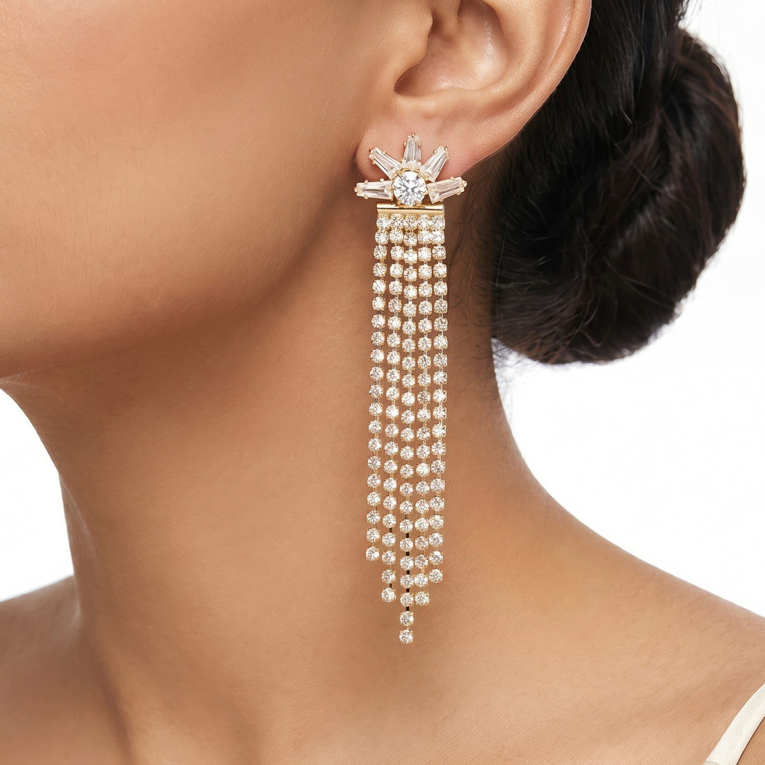 PRAO Earrings Anti-Tarnish Crystal Starburst Tassel