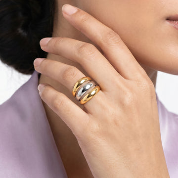 PRAO Ring Anti-Tarnish Three-Band Silver Tone  (Adjustable Size)