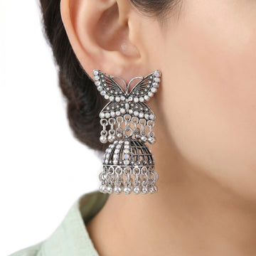 PRAO Earrings Anti-Tarnish Iridescent Butterfly Jhumka