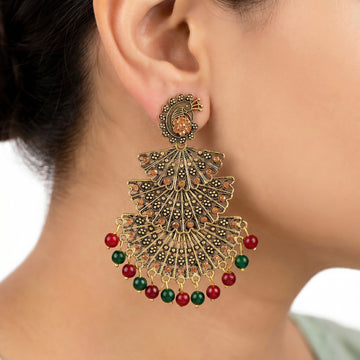PRAO Earrings Anti-Tarnish Peacock Fan Drop Crystal
