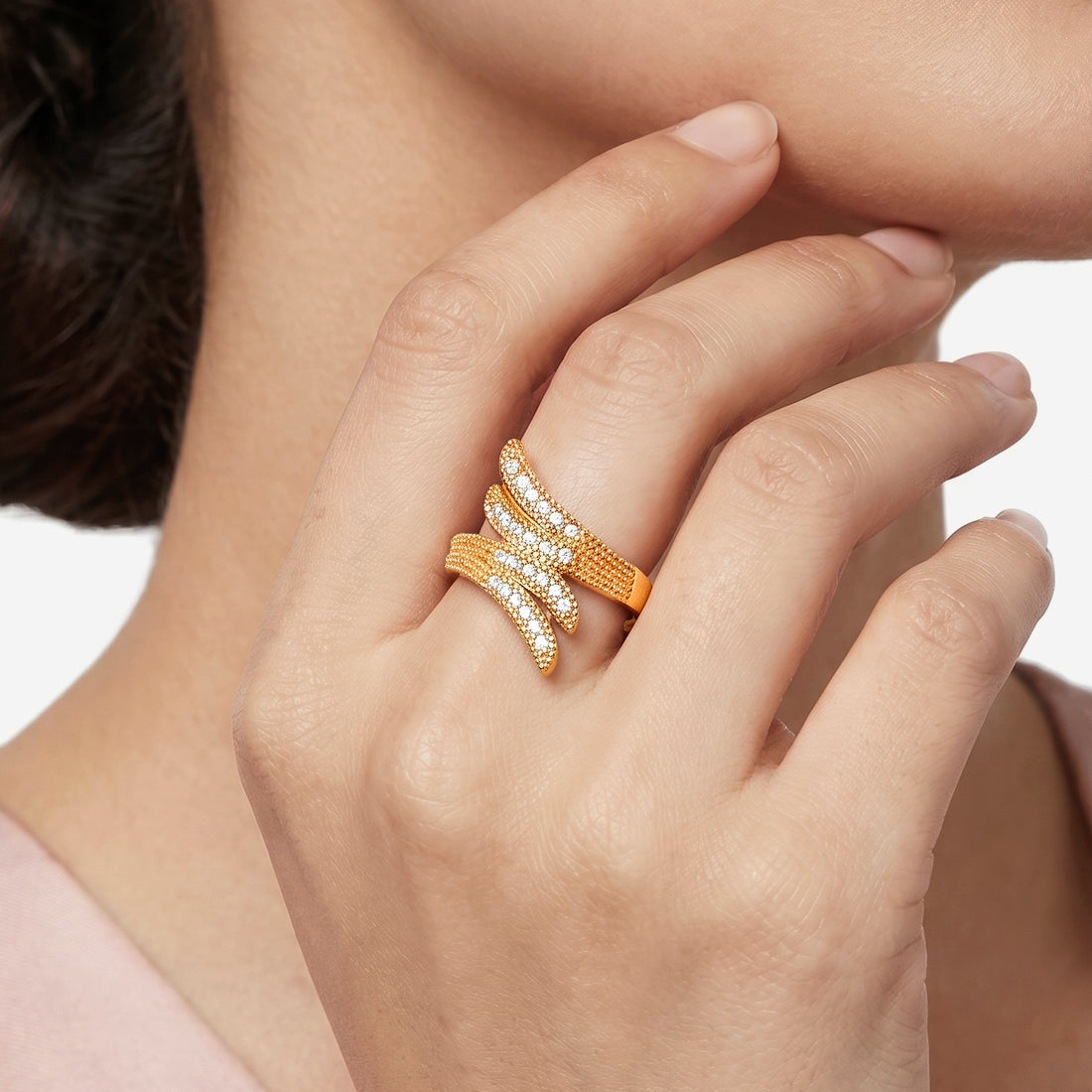 PRAO Ring Anti-Tarnish Tiered Wave Crystal (Adjustable Size)