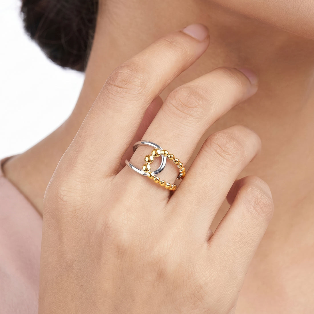 PRAO Ring Anti-Tarnish Beaded Arc Statement (Adjustable Size)