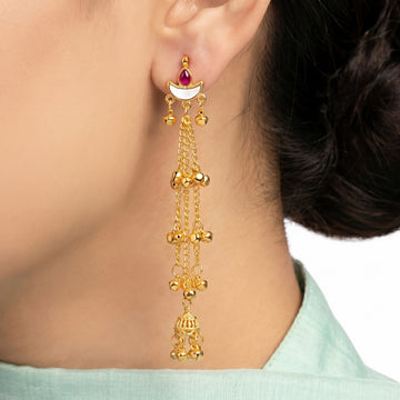 PRAO Earrings Anti-Tarnish Mirror Diyas Long Kashmiri Drops