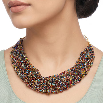 PRAO Necklace Anti-Tarnish Colorful Seed Bead Bib