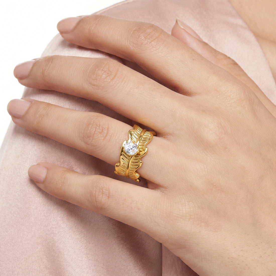 PRAO Ring Anti-Tarnish Leaf Inspired Solitaire (Adjustable Size)