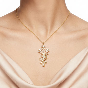 PRAO Necklace Anti-Tarnish Floral Crystal Bouquet Pendant