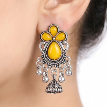PRAO Earrings Anti-Tarnish Yellow Floral Ghungroo Jhumka