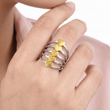 PRAO Ring Anti-Tarnish Multi-Band Heart Accent (Adjustable Size)