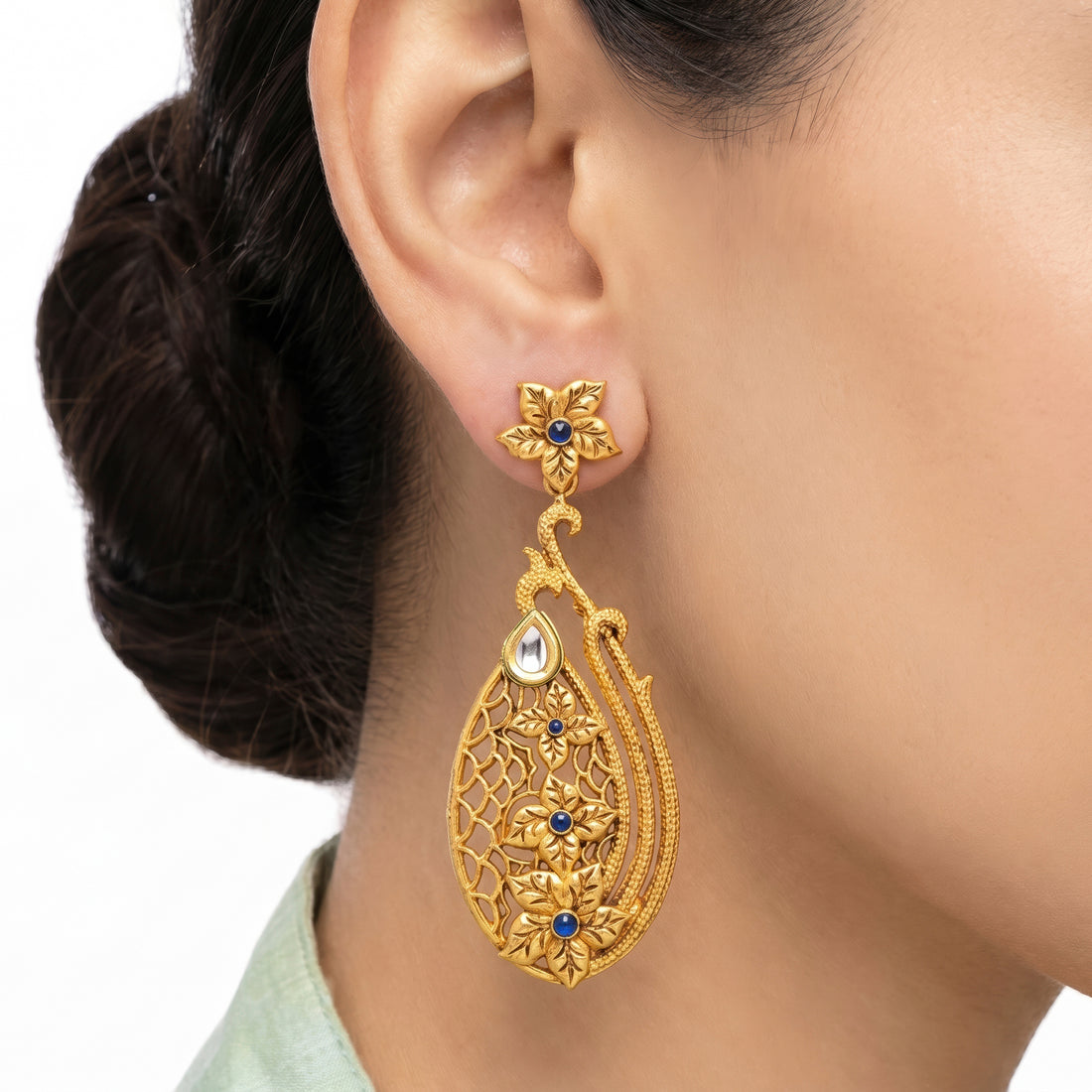 PRAO Earrings Anti-Tarnish Floral Filigree Teardrop