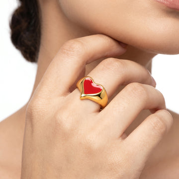 PRAO Ring Anti-Tarnish Red Enamel Heart (Adjustable Size)