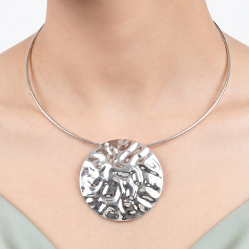 PRAO Necklace Anti-Tarnish Hammered Coin Silver-Plated Hasli Pendant