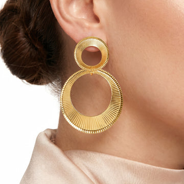 PRAO Earrings Anti-Tarnish Two-Tiered Circle Disc