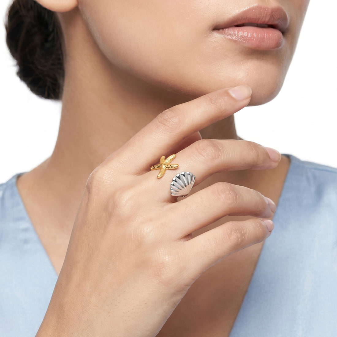 PRAO Ring Anti-Tarnish Coastal Charm Starfish Shell (Adjustable Size)