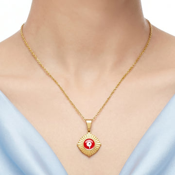 PRAO Necklace Anti-Tarnish Sunburst Evil Eye Pendant