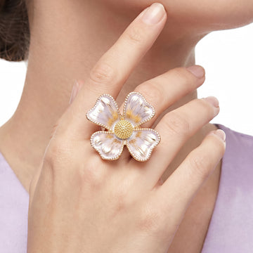 PRAO Ring Anti-Tarnish Four Petal White Enamel Flower (Adjustable Size)