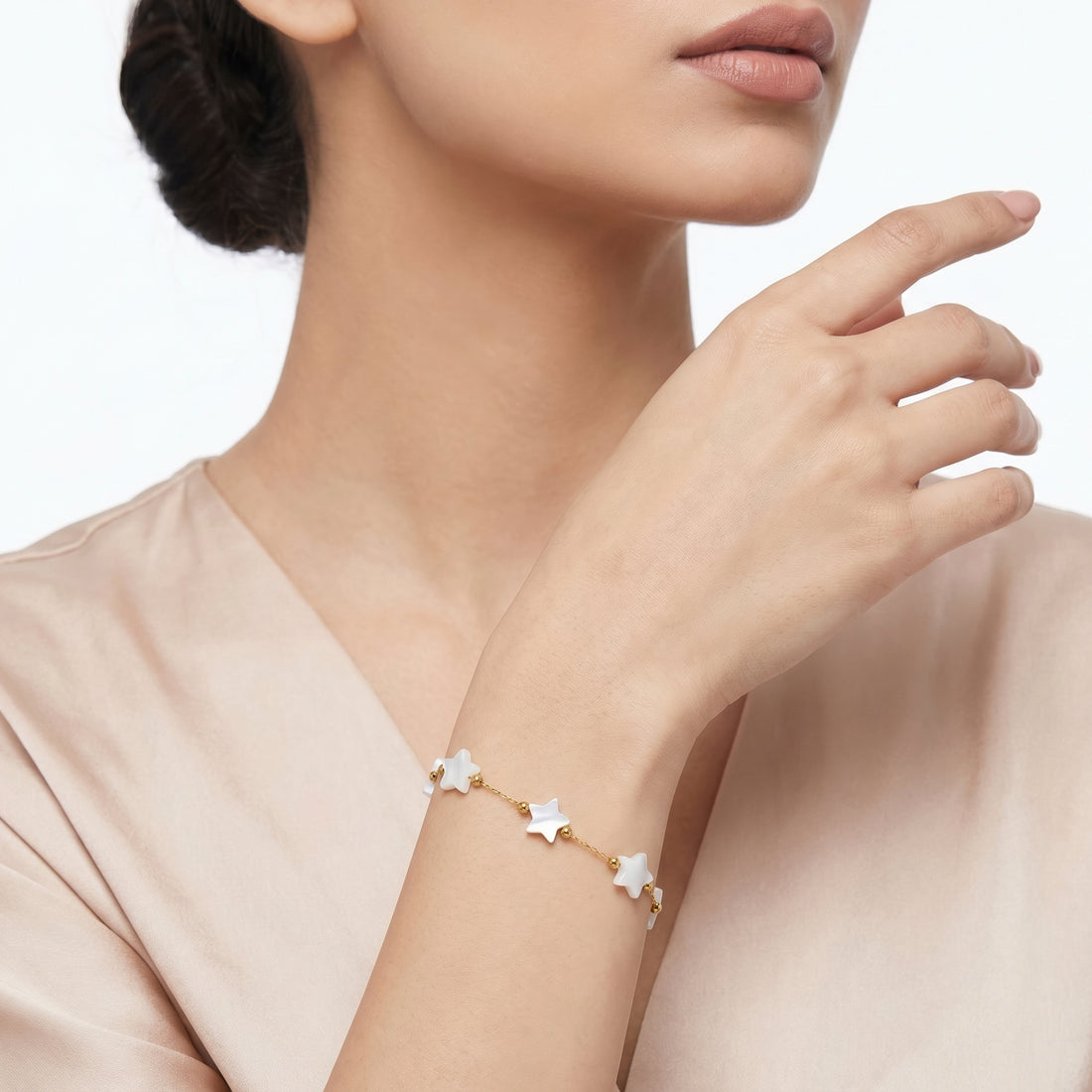 PRAO Bracelet Anti-Tarnish Iridescent Pearl Star Charm Spacer (Adjustable Size)