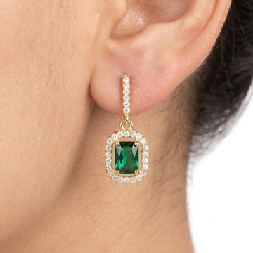 PRAO Earrings Anti-Tarnish Emerald Halo Crystal