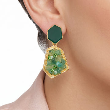 PRAO Earrings Anti-Tarnish Forest Green Geometric Mosaic Drop