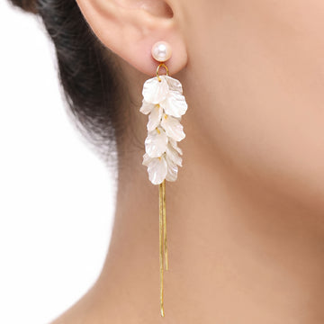 PRAO Earrings Anti-Tarnish Pearl Petal Tassel